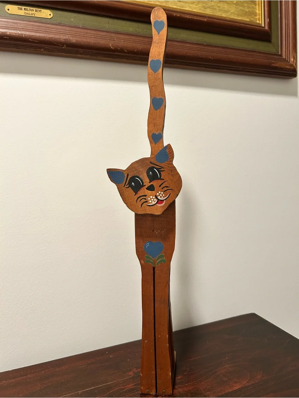 Vintage Hand Painted Wooden Cat Toilet Paper Holder Scrunchie Ribbon Stand